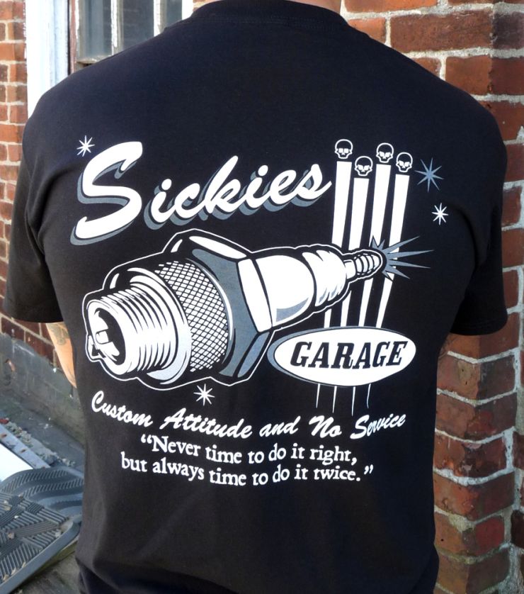 Sickies Garage Men's Black "Custom Attitude and No Service" T-shirt