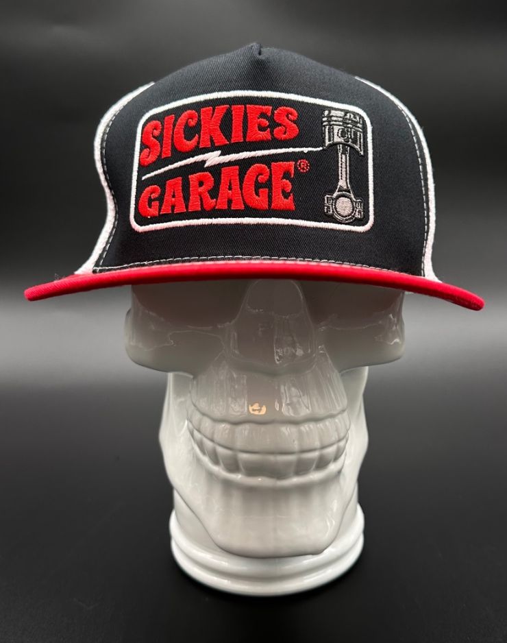 Sickies Garage  Red/Black Piston Flat Snapback