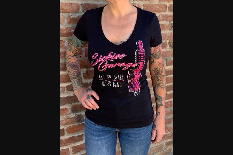 Ladies Pink Spark Plug V-Neck Tee