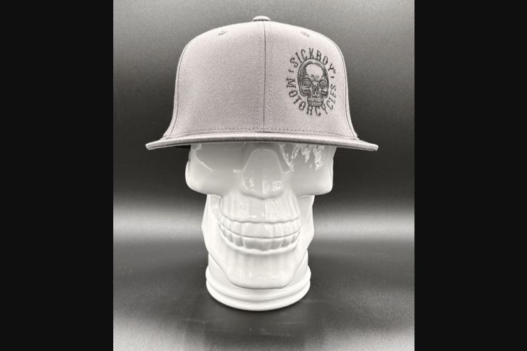 Grey Flat Black Skull Fitted Hat