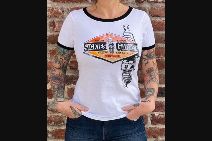 Ladies White Sickies Garage Spark Plug Ringer