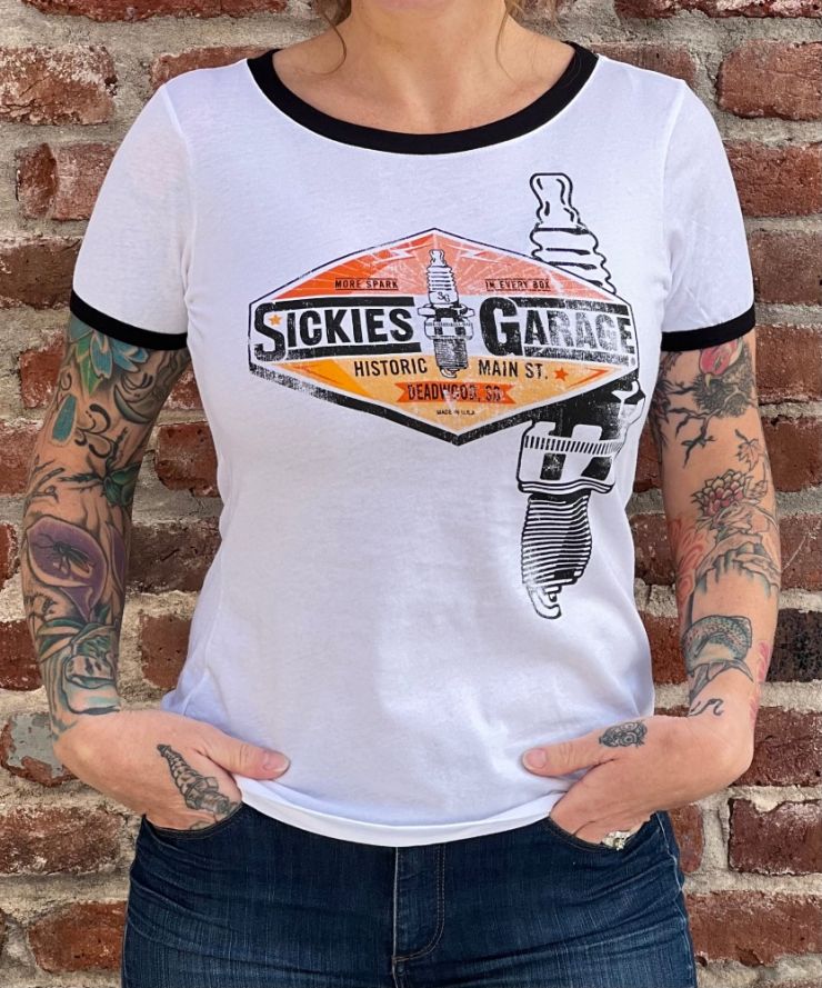 Ladies White Sickies Garage Spark Plug Ringer