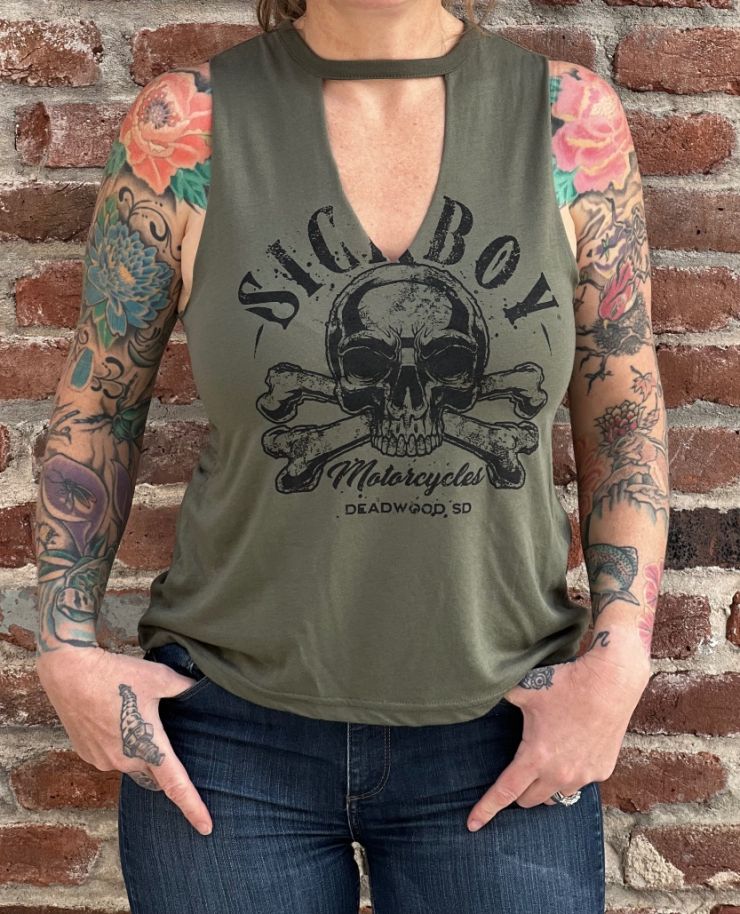 Ladies Sick Boy Green Cut Neck Tank