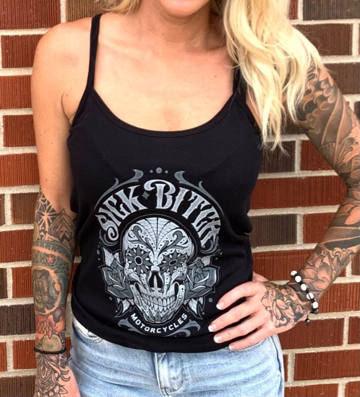 Ladies sugar skull spaghetti strap tank