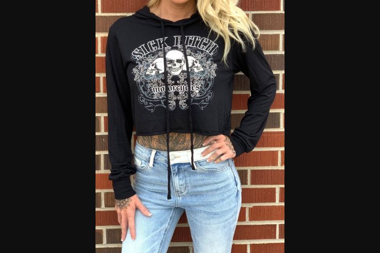 Black Sick Bitch crop hoodie