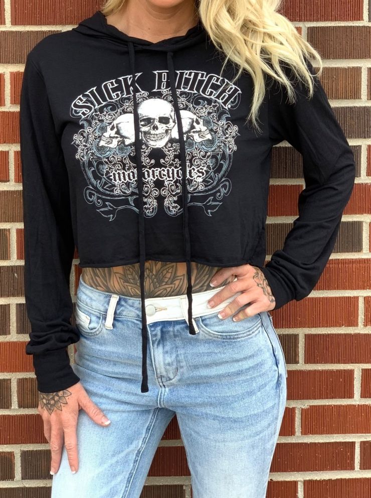 Black Sick Bitch crop hoodie