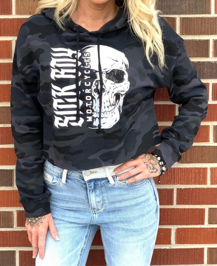 Ladies camo crop hooded sweat