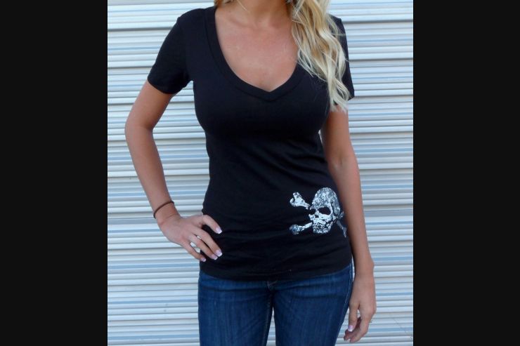 Sick Bitch Motorcycles Women's Black V-Neck Skull T-shirt
