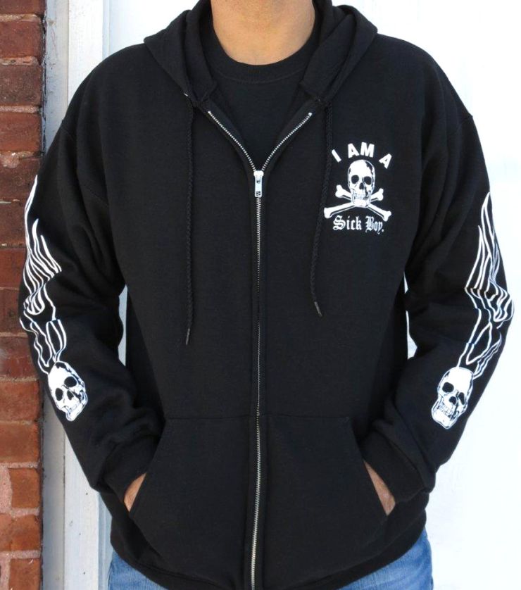 Sick Boy Black "I Am a Sick Boy" ZIPPERED Men's Hooded Sweatshirt