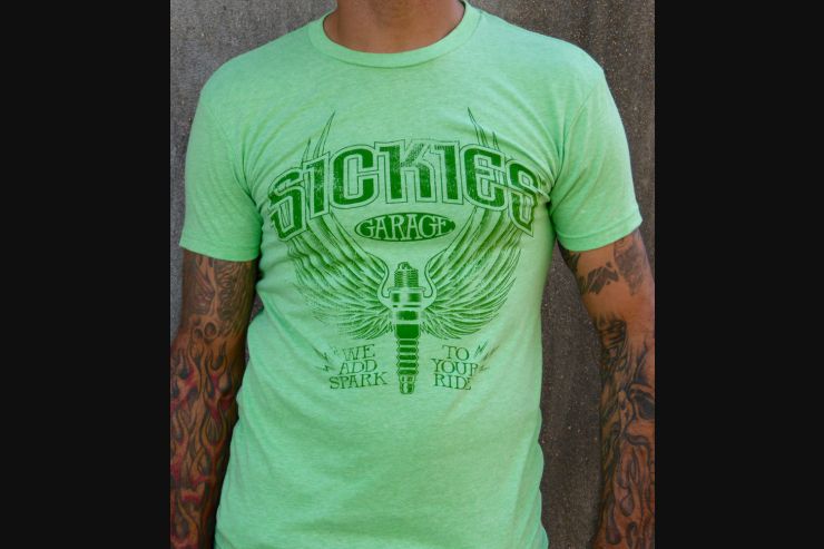 Green Sickies Garage Spark Plug T-shirt