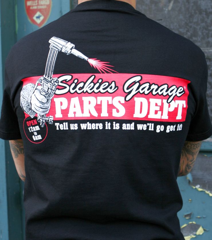 Sickies Garage Men's Black "Parts Dept" T-shirt