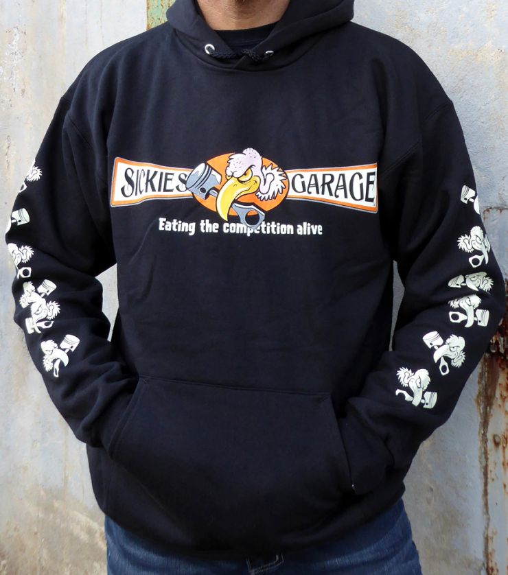 Sickies Garage ​Men's Black Vulture Hooded Sweatshirt