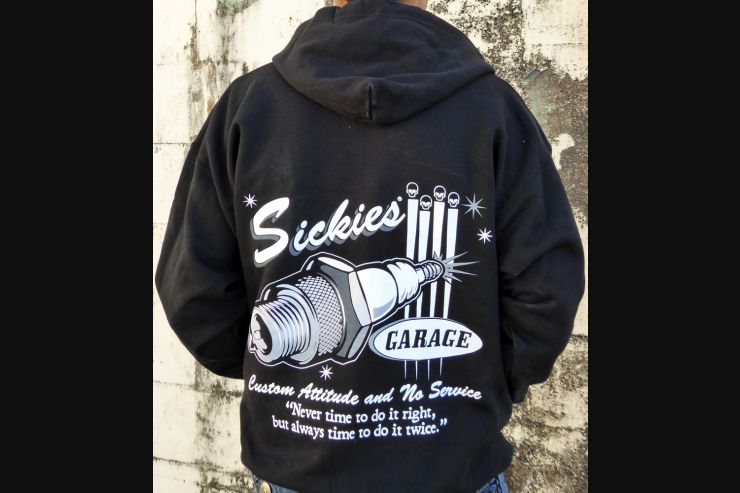 ​Sickies Garage Men's Black ZIPPERED Hooded Sweatshirt