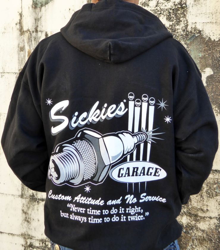 ​Sickies Garage Men's Black ZIPPERED Hooded Sweatshirt