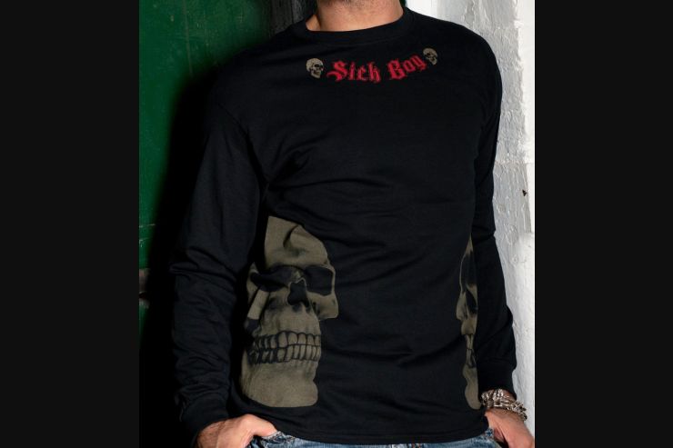Sick Boy Motorcycles Men's Black with Skull Long Sleeve T-shirt
