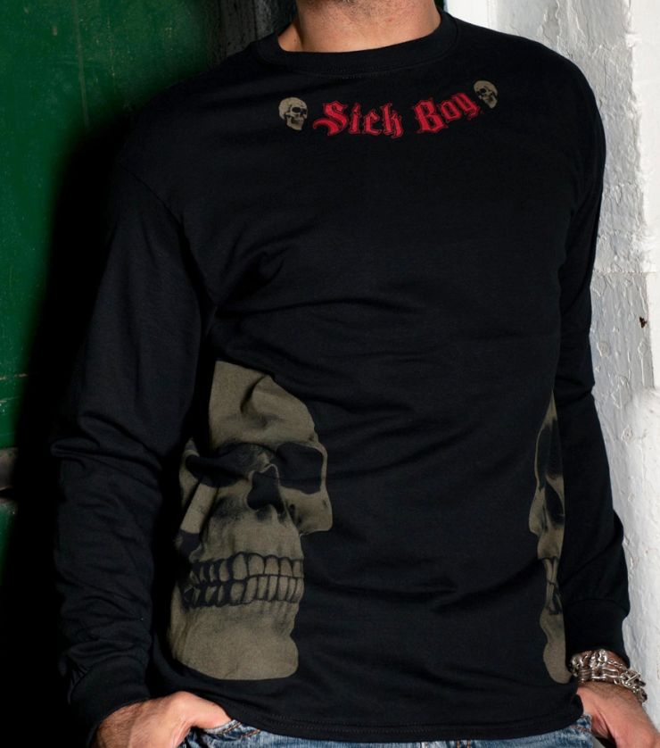 Sick Boy Motorcycles Men's Black with Skull Long Sleeve T-shirt
