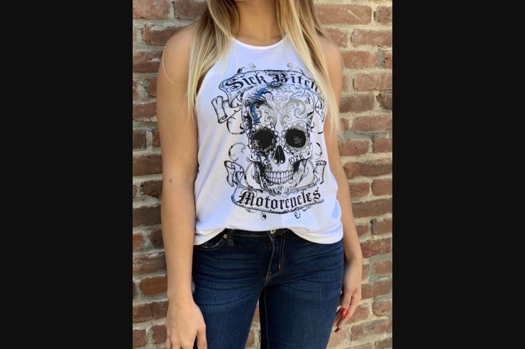 Ladies White Sugar Skull High Neck Tank